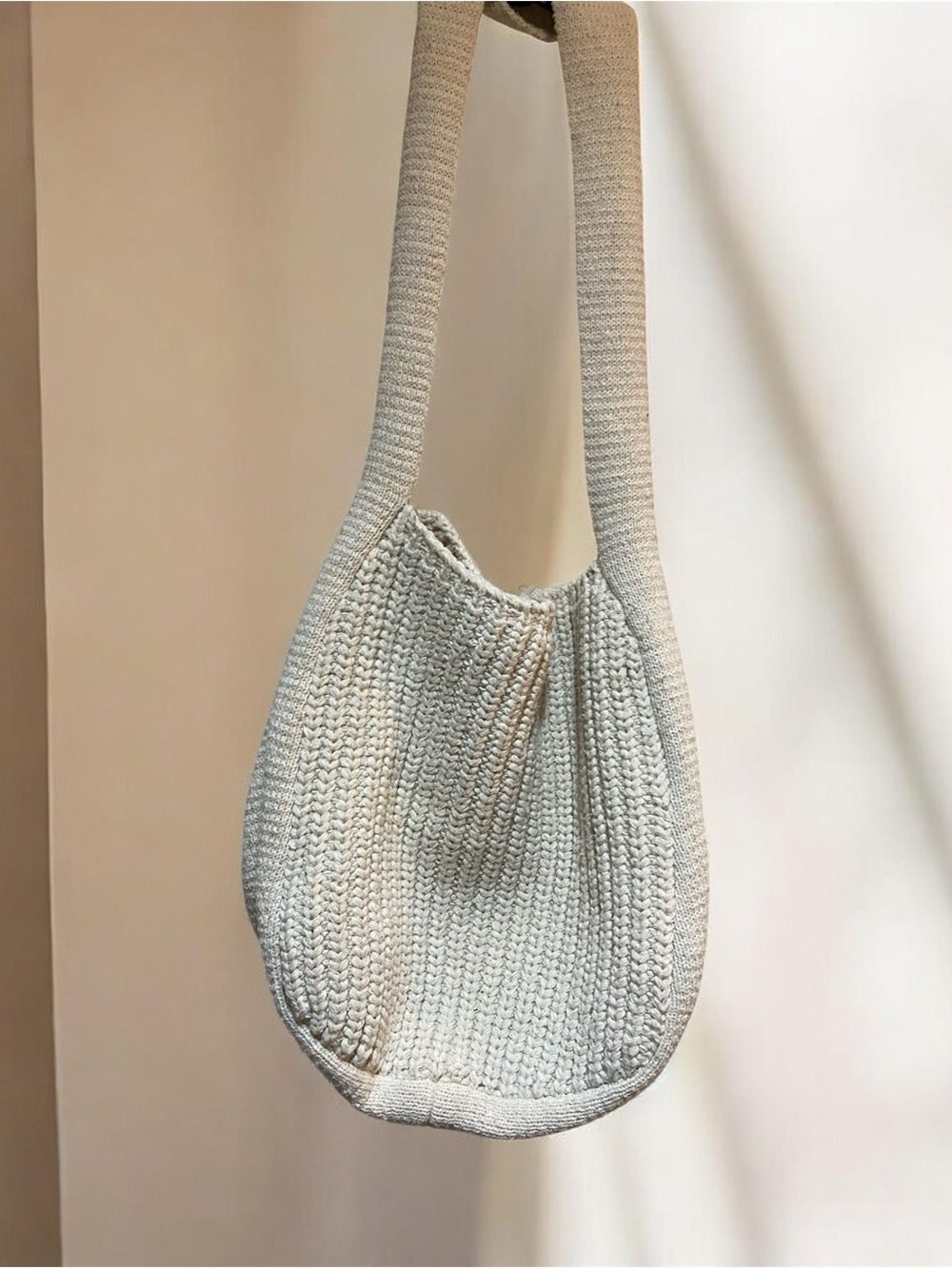 Soft Knit Shoulder Bag in Light Beige - Women's Casual Tote